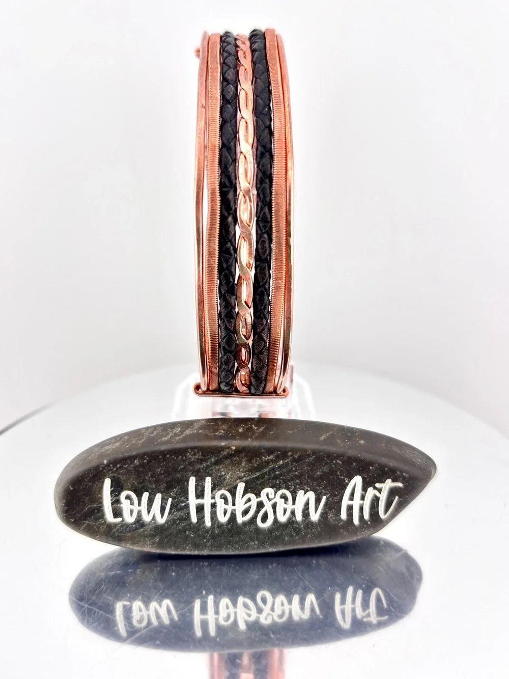HANDMADE Faux Braided Leather and Copper Wire Wrapped Masculine Cuff Bracelet
